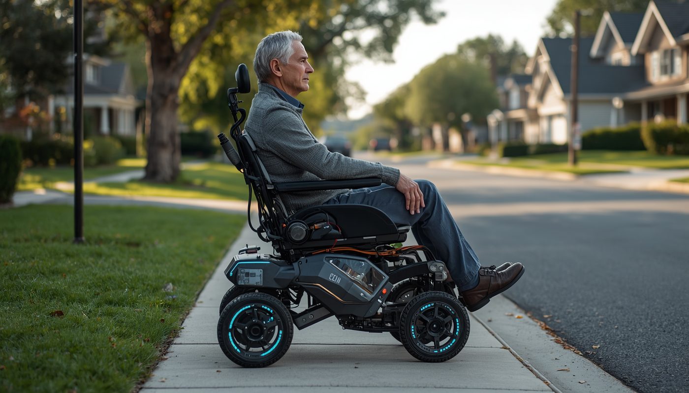 A wheelchair user working confidently with technology