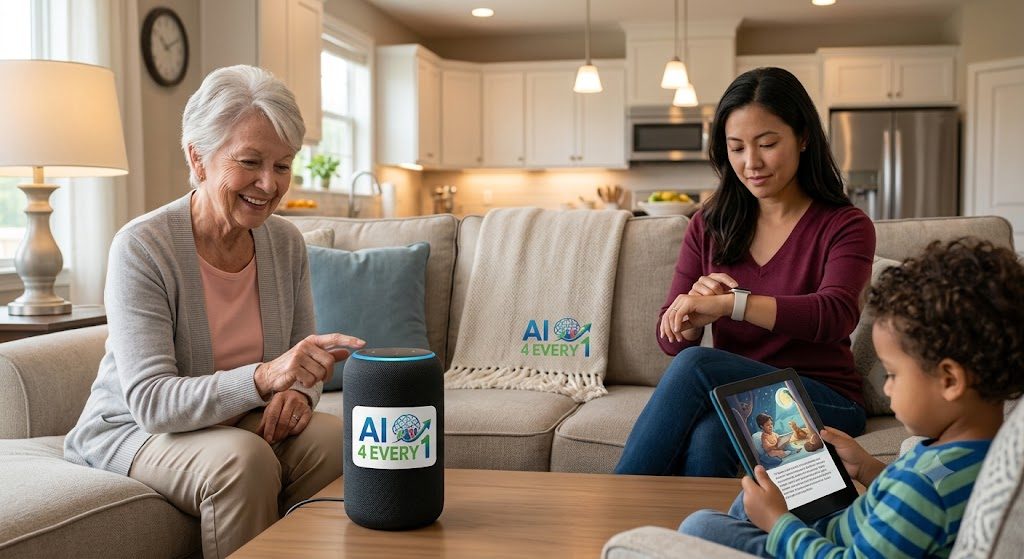 A family in their living room exploring AI together